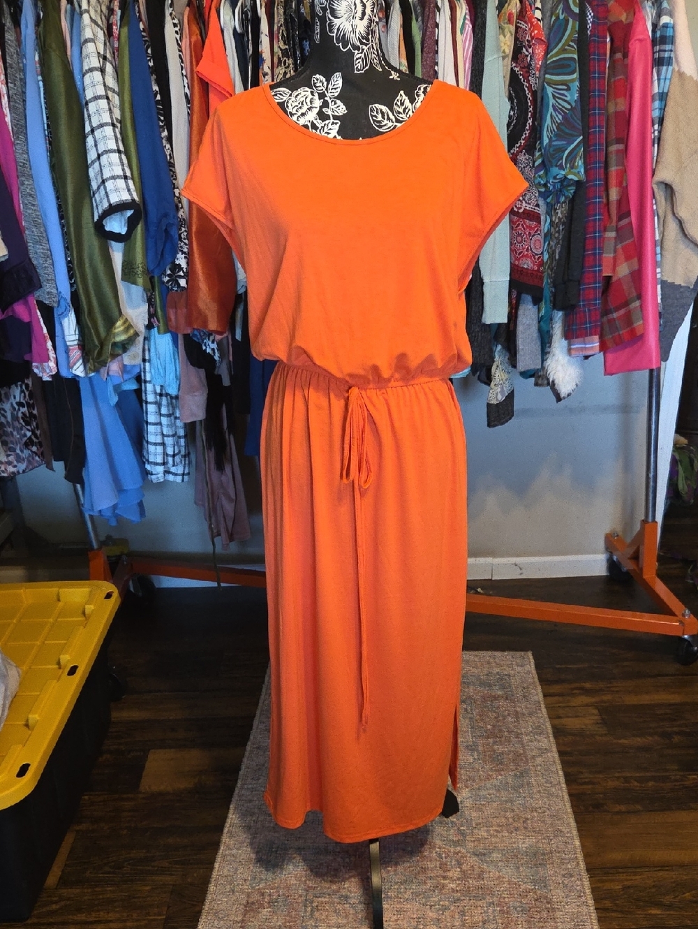 Source Unknown Orange Drawstring Waist Maxi Dress